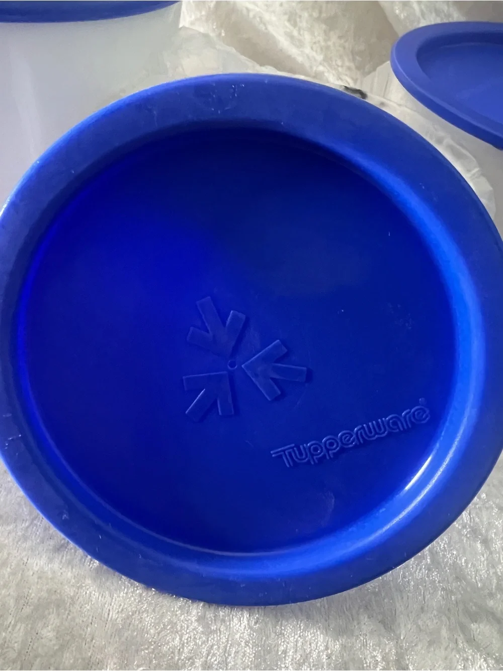 Tupperware White Bowls with Blue Lids - Set of 4